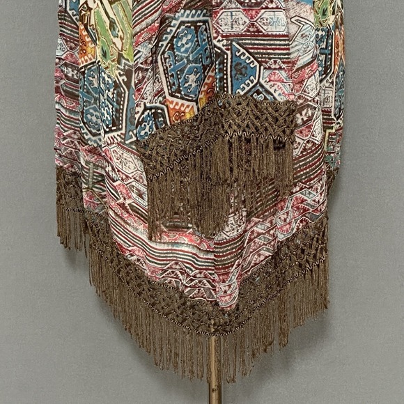 Entro Womens Top M Colorful Kimono Open Fringe Boho Hippie Tribal Aztec Cowgirl - Picture 7 of 16